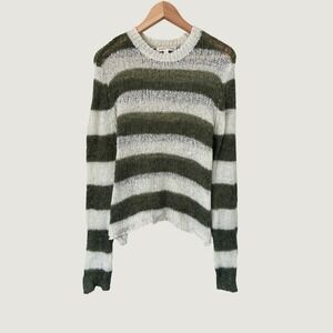 Sugar Moon Striped Knit Sweater Olive Green Cream Grunge Gorpcore XL